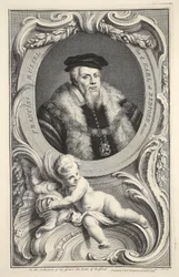 Retrato de Francis Russell, ilustração "das cabeças de pessoas ilustres de Grâ Bretanha", bar. de Knapton, Londres, 1742