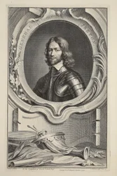 Retrato do general Ireton, ilustração "das cabeças de pessoas ilustres de Grâ Bretanha", bar. de Knapton, Londres, 1742