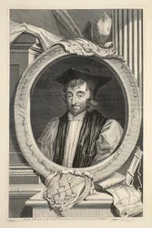 Retrato de George Morley, bispo de Winchester, ilustração "das cabeças de pessoas ilustres de Grâ Bretanha", bar. de Knapton, Londres, 1742