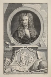 Retrato de Isaac Newton, ilustração "das cabeças de pessoas ilustres de Grâ Bretanha", bar. de Knapton, Londres, 1742