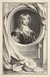 Retrato de James Stuart, duque de Richmond e Lennox, ilustração de &39;cabeças de Ilustre pessoas da Grã-Bretanha&39;, pub. de Knapton, Londres, 1742