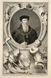 Retrato de John Russell, ilustração "das cabeças de pessoas ilustres de Grâ Bretanha", bar. de Knapton, Londres, 1742
