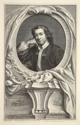Retrato de Thomas Otway, ilustração "das cabeças de pessoas ilustres de Grâ Bretanha", bar. de Knapton, Londres, 1742