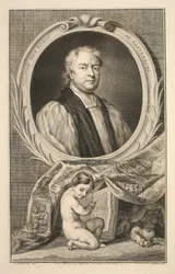 Retrato de Tillotson, arcebispo de Canterbury, ilustração "das cabeças de pessoas ilustres de Grâ Bretanha", bar. de Knapton, Londres, 1742