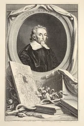 Retrato de William Harvey, ilustração "das cabeças de pessoas ilustres de Grâ Bretanha", bar. de Knapton, Londres, 1742