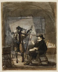Dr. Nicholas Tulp no estúdio de Rembrandt (frente); Cena da vida de Rembrandt () (verso)