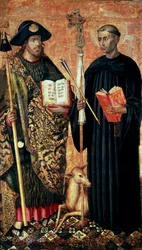 São Tiago de Compostela representado em pelerin com o bastão, chapéu e concha. e São Gilles o eremita (século VII), c.1450 (tempera e óleo sobre painel)