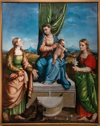 Madona Entronizada com o Menino Jesus entre as santas Catarina e Maria Madalena, terceira década do século XVI (óleo sobre tela)