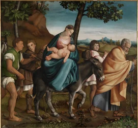 O Voo para o Egipto - Pintura de Jacopo Bassano (ou da Ponte) Il Vecchio (o Velho) (1510-1592), óleo sobre madeira