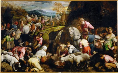 Os israelitas bebendo a água que brota milagrosamente da rocha (pintura sobre tela)