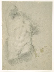 Desenho de um Torso Masculino (carvão sobre papel azul)