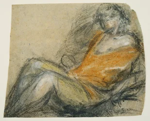 Estudo de uma figura reclinada, c.1567 (caneta preta, giz e caneta de grafite sobre papel cinzento)