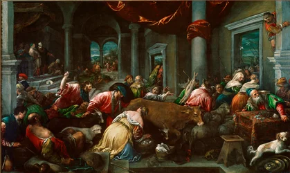 A purificação do Templo ou "Cristo perseguindo mercadores do Templo" Pintura de Jacopo da Ponte dit Jacopo Bassano (1517 circa-1592) Sol. 160x265 cm Londres, Galeria Nacional