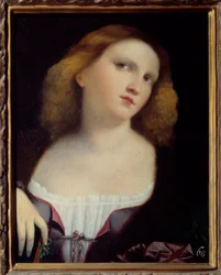 Retrato de Mulher Pintura em madeira transposta em tela por Jacopo Palma il Vecchio (1480-1528) 1513 Dim. 0,48 x 0,38 m Lyon, Musee des Beaux Arts