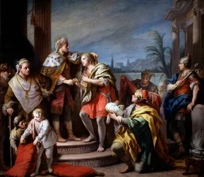 José devant Pharaon - José antes do Faraó - Peinture de Jacopo Amigoni (Giacomo Amiconi) (1675-1752), ca 1749 - Óleo sobre tela, 283x325 - Museo del Prado, Madrid