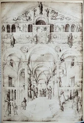 La flagellation du Christ Desenho em caneta e tinta de Jacopo Bellini (1400-1470) Sol do século XV. 0,42x0,28 m Paris, Musee du Louvre