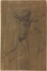 Um anjo em voo, c.1594 (giz preto e grafite sobre papel preparado castanho)