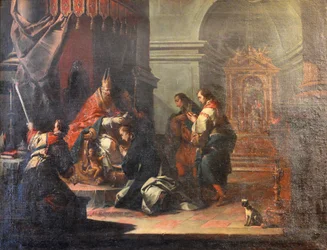 Francês:  Le Baptême de saint Daniel par saint Prosdocime de Padoue O Batismo de São Daniel por São Prosdocimo de Pádua