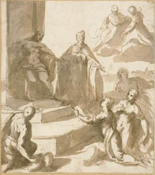 Estudo para Veneza recebendo homenagens e presentes de Brescia, Udine, Pádua e Verona, com Doge Francesco Venier apresentando-os