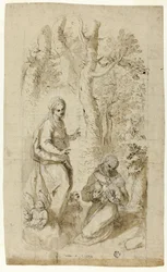 Visão de São Francisco de Assis (reto); São Jerônimo, Visão de São Francisco e Dois Pequenos Esboços de São Francisco segurando o Menino Jesus (verso)