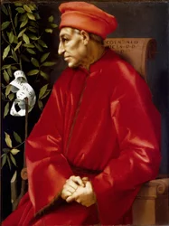 Retrato de Cosimo (Cosimo de Medici), dit Cosimo the Old Medici (1389-1464) Pintura de Jacopo (Iacopo) Carrucci dit il Pontormo (Pontormo) (1494-1556) 1518-1519 Sol. 86x65 cm Florença, Galeria Uffizi (Escritórios) ©Luisa Ricciarini/Leemage