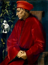 Retrato de Cosimo (Cosimo de Medici), conhecido como Cosimo, o Velho Medici (1389-1464) Pintura de Jacopo (Iacopo) Carrucci dit il Pontormo (Pontormo) (1494-1556)