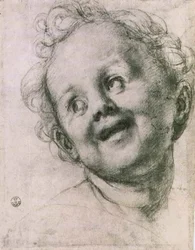Estudo de um putto para a "Sagrada Família com Santos" (retábulo Pucci) na Igreja de San Michele Visdomini (San Michelino), Florença, c.1518 (giz)