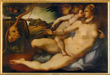 Vénus e Amor, segundo Miguel Ângelo (pintura sobre madeira)