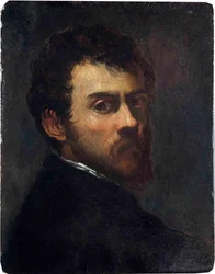 "Autoportrait en jeune homme" (Auto-retrato em jovem) Peinture de Jacopo Tintoretto dit le Tintoret (1518-1594) - 1548 - Óleo sobre madeira Dim 45,7x36,8 cm Victoria and Albert Museum