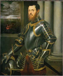 Homem com armadura escamada a ouro (pintura sobre tela)