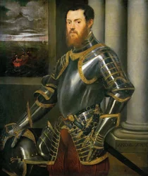 Retrato de um homem em um terno de armadura decorado com ouro, ca 1555.