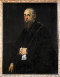 Retrato de um homem idoso segurando um lenço ...