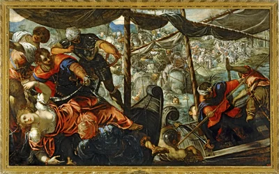 Cena de uma batalha entre turcos e cristãos ... (pintura sobre tela)