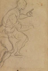Homem sentado visto de baixo (giz preto sobre papel) (verso) (ver 160812 para o reto)