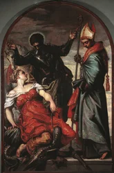 São Jorge, a princesa e São Luís - óleo sobre cnavas