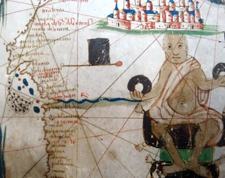 Detalhe, mostrando, um, africano, régua, de, um, renascimento, mapa, de, europa, jacopo, russo, (after), 1528