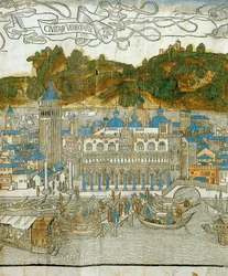 Veneza e o antigo campanário antes da sua destruição pelo terramoto, de Pregrinatio in Terram Sanctam, impresso pela primeira vez em 1486 ... (xilogravura)
