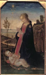 Madonna e criança em uma paisagem