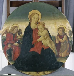 Madonna e Criança com Arcanjo Rafael e São João, c.1490 (têmpera sobre madeira de choupo)
