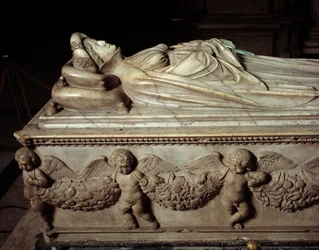 Ilaria del Carretto (1379-1405), esposa de Paolo Guinigi (1376-1432), político italiano (monumento funerário de Ilaria del Carretto, esposa de Paolo Guinigi) Escultura em mármore de Jacopo della Quercia (1371/74-1438) 1406-1407 Lucca (Lucca), catedral de S