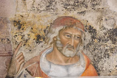 Retrato de Isócrates ou Demóstenes, detalhe da alegoria da Retórica (fresco)