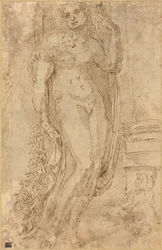 Figura alegórica com um gato e um porco, c.1530 (desenho a pena e tinta)