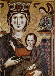 Virgem e criança com um anjo - Têmpera em madeira por Meliore di Jacopo