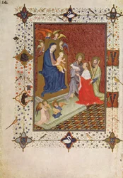 MS 11060-11061 Frontispício com João, Duque de Berry, Santo André e São João rezando em frente à Virgem, francês, dos &39;Três riquezas Heures du Duc de Berry&39;