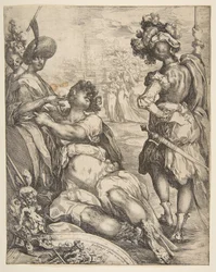 Figuras militares fora de uma cidade, 1595-1616.
