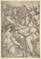 A Sagrada Família com Santa Catarina, São João Evangelista e um Anjo, 1612-16.
