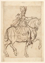 Veldheer a cavalo, cavalgando para a direita