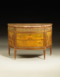 Cômoda Louis XVI, c.1770-75 (tulipwood montado em ormolu, fruitwood, sicômoro, amaranto e madrepérola) (ver também 714754-55)