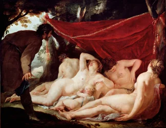 Venha e as Graças surpreendido por um mortal. Pintura de Jacques Blanchard (1600-1638). Dim: 170x218cm. Museu do Louvre