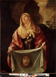 ""Santa Verônica"". O Véu Sagrado representa o rosto de Cristo cujo suor Veronique teria enxugado durante a subida ao Calvário. Pintura de Jacques Blanchard (1600-1638) 1633-1634 Dim. 127x98 cm Museu Hermitage, São Petersburgo (São Pedro